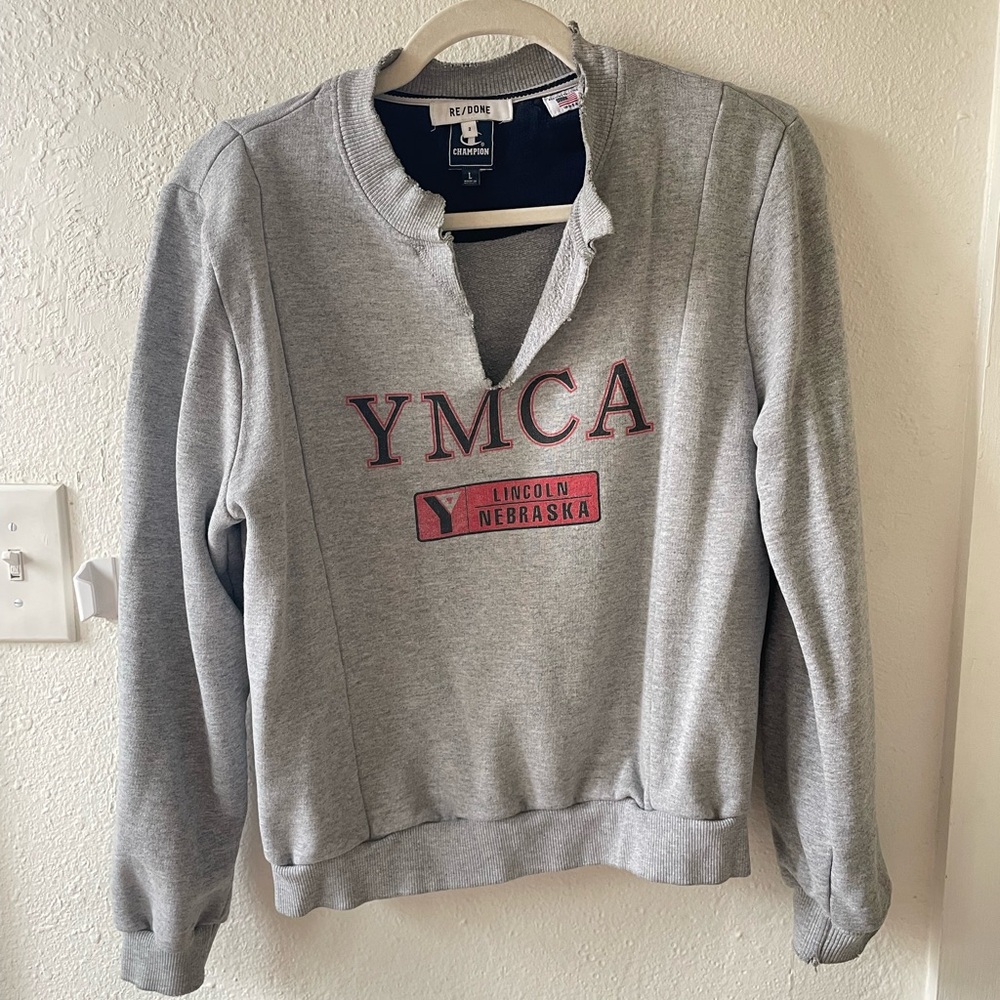 Re/Done Champion Gray YMCA Lincoln Nebraska Sweatshirt Size 2